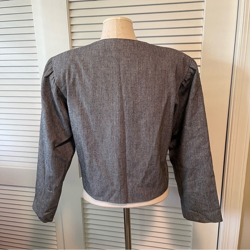Talbots Vintage Union Made Cropped Black and White Checked Puff Sleeve Blazer - Picture 7 of 8